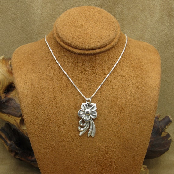 Sterling Silver Flower Pendant and Necklace - image 1