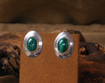 Vintage Sterling Silver And Malachite Post Earrings