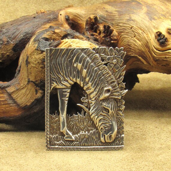 Sterling Silver Rectangle Zebra Brooch