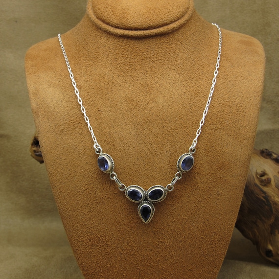 Sterling Silver and Blue Stones Necklace - image 1