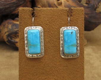 Sterling Silver and Turquoise Rectangle Wire Earrings