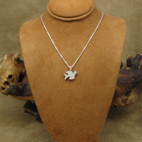 Carved Mother of Pearl Bird Pendant on Chain Neck… - image 1