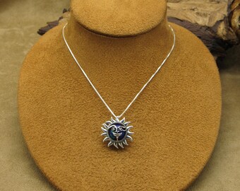 Sterling Silver 12mm Sphere Block Azurite/Malachite Pendant Necklace