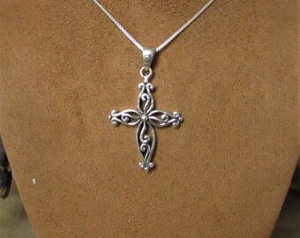 Sterling Silver Open Work Cross Necklace