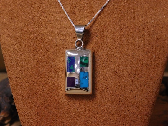 Vintage Sterling Silver Inlay Multi Stone Necklace - image 2