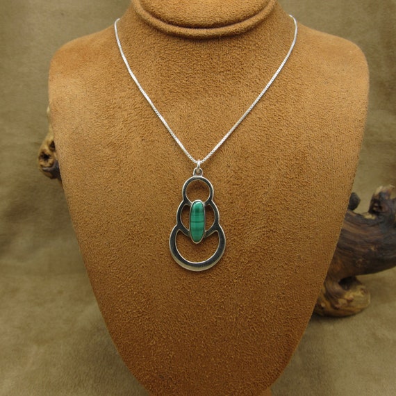 Sterling Silver Malachite Pendant Necklace - image 2