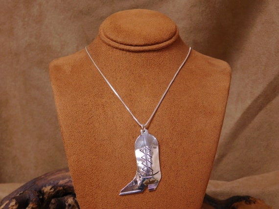 Vintage Sterling Silver Cowboy Boot Necklace - image 1