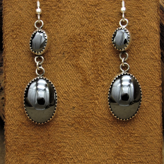 Sterling Silver and Hematite Dangle Wire Earrings - image 2
