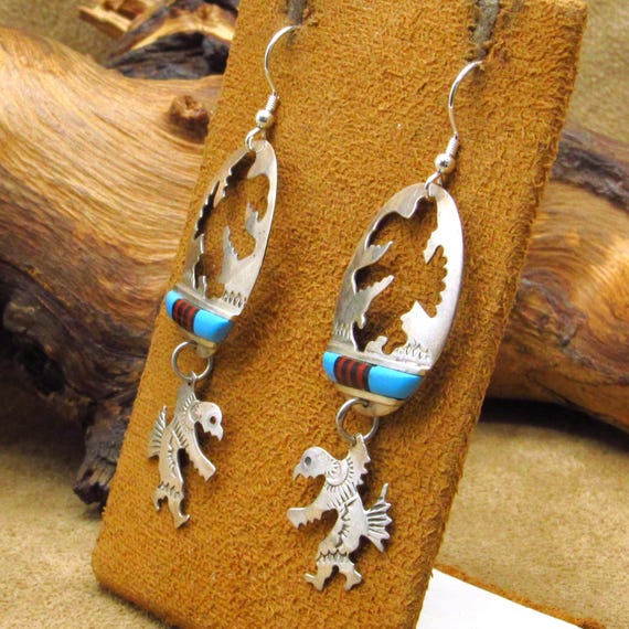 Sterling Silver Dangle Eagle Dancer Earrings with… - image 4