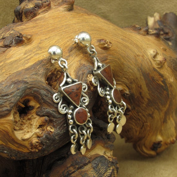 Jasper and Sterling Silver Dangle Post Earrings - image 3