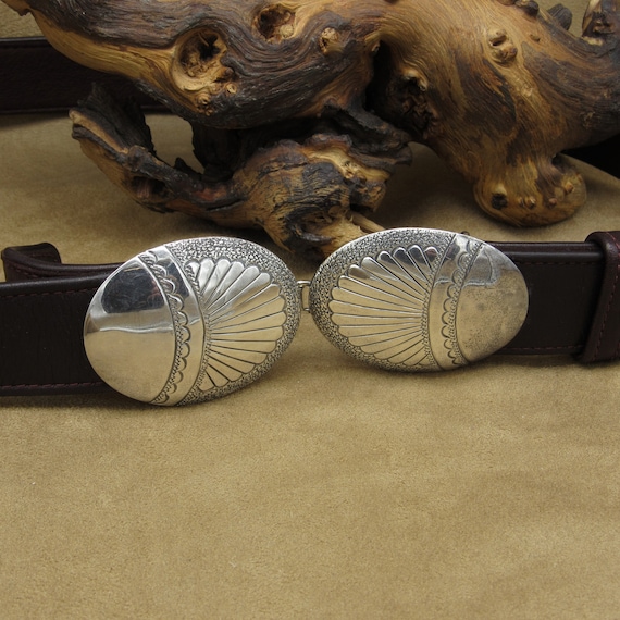 Unusual Sterling Silver and Brown Leather Belt - Etsy display picture 2