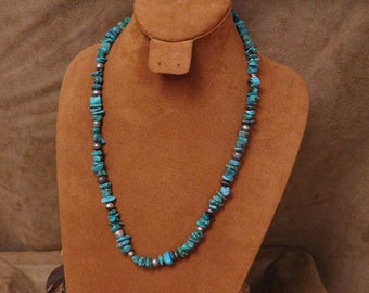 Vintage Sterling Silver Turquoise Beaded Necklace