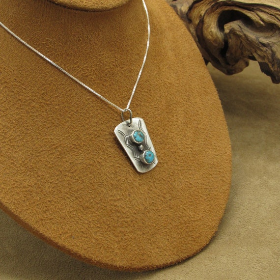Vintage Sterling Silver Two Turquoise Stone Neckl… - image 4