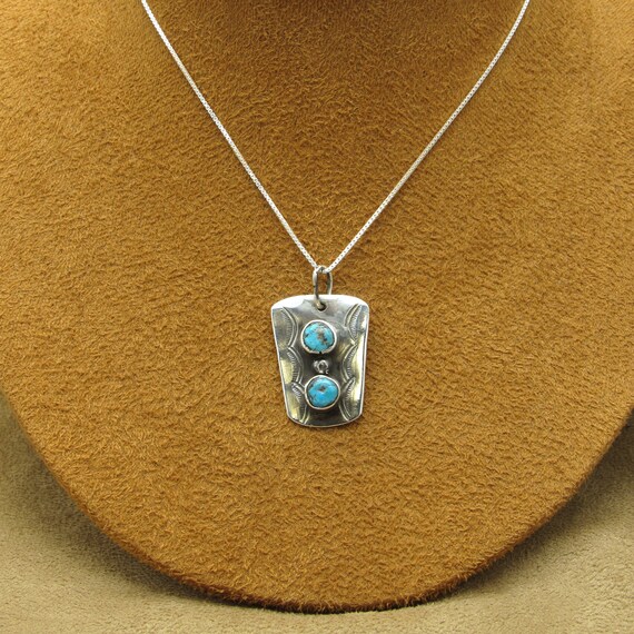 Vintage Sterling Silver Two Turquoise Stone Neckl… - image 2