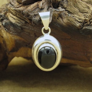 Sterling Silver Oval Black Onyx Pendant Made in Mexico
