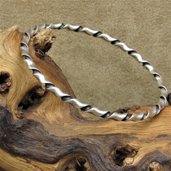 Southwest Sterling Silver Twisted Wire Bangle Bra… - image 3