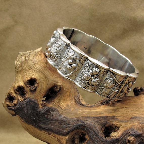 Silver Hinged Safir Bangle Bracelet From Portugal - Etsy