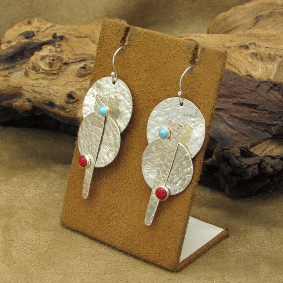 Sterling Silver Textured Dangle Wire Carolyn Poll… - image 3