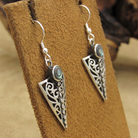 Triangle Sterling Silver Filigree Earrings with A… - image 3
