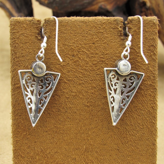 Triangle Sterling Silver Filigree Earrings with A… - image 5