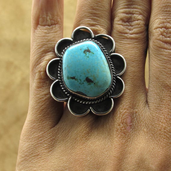 Large Sterling Silver Turquoise Statement Ring - image 6
