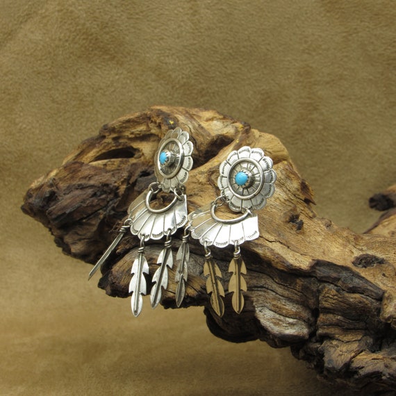 Vintage Sterling Silver Southwestern Turquoise Fe… - image 2