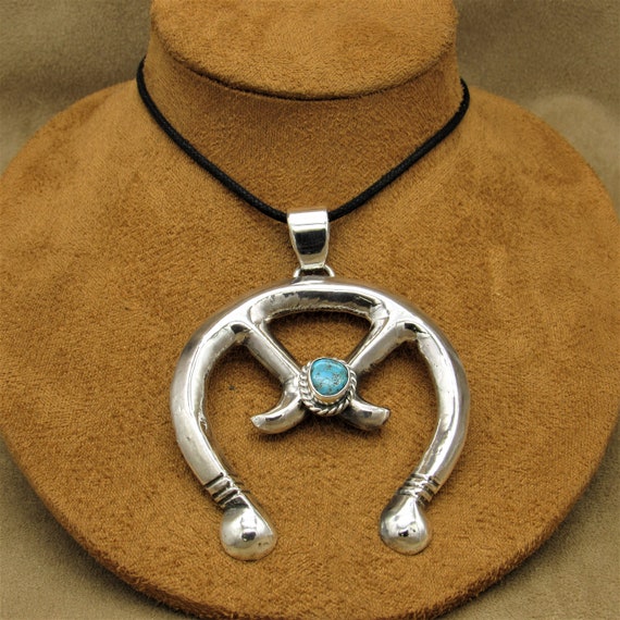 Sand Cast Sterling Silver and Turquoise Naja Pendant on Cord
