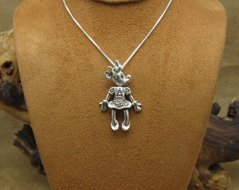 Vintage Sterling Silver and Marcasite Moving Minnie Mouse Pendant Necklace