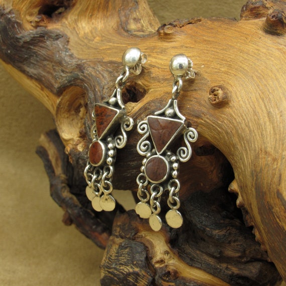 Jasper and Sterling Silver Dangle Post Earrings - image 2