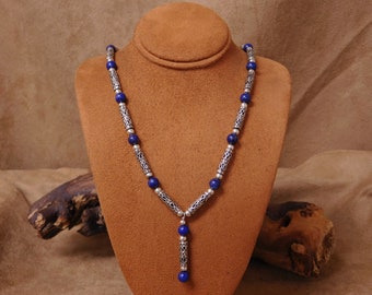 Sterling Silver and Lapis Bead Necklace