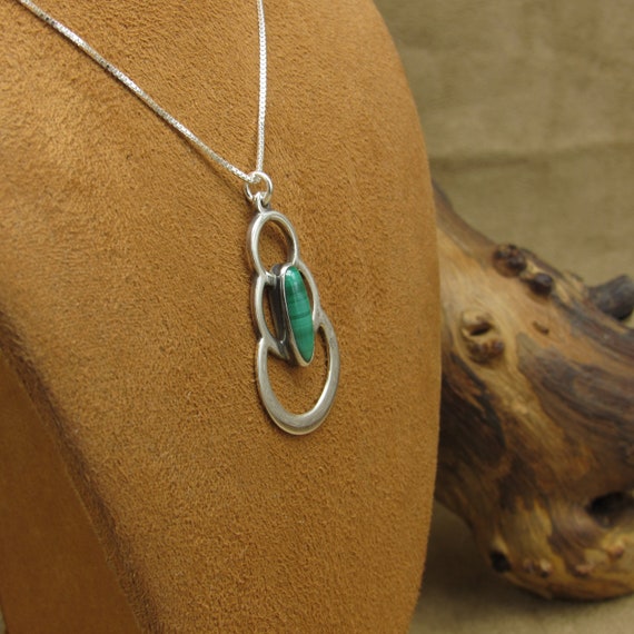 Sterling Silver Malachite Pendant Necklace - image 3