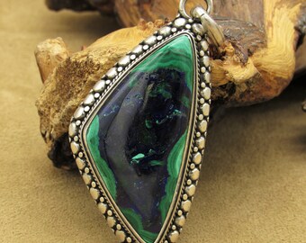 Sterling Silver and Azurite/malachite Large Pendant