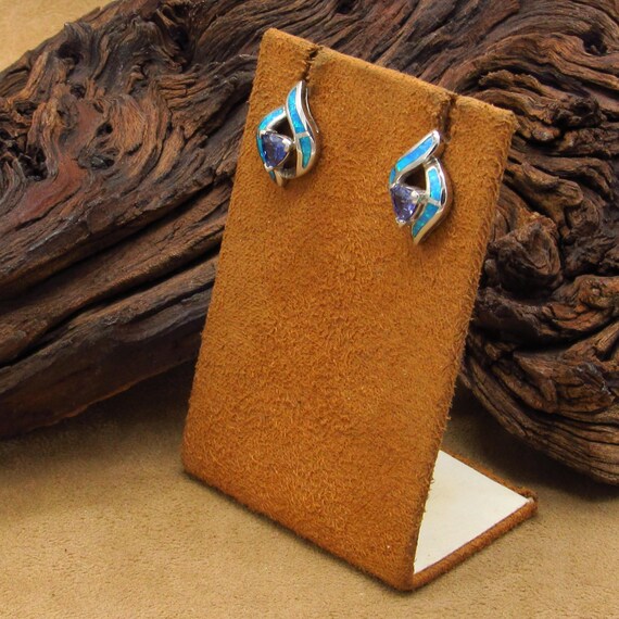 Sterling Lab created Opal and Iolite Stud Earrings - image 3