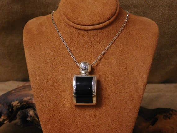 Vintage Mexican Sterling Silver Black Stone Neckl… - image 1