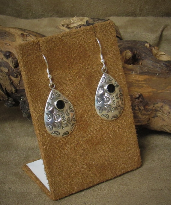 Sterling Silver Tear Drop Dangle Wire Earrings wi… - image 2