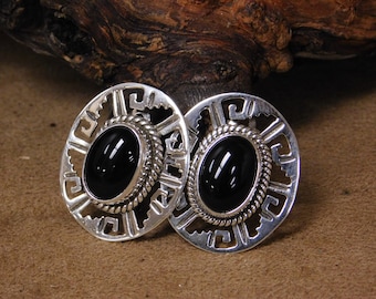 Vintage Sterling Silver Onyx Clip Earrings