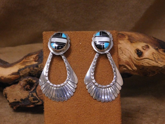 Navajo Sterling Silver Inlay Earrings - image 1