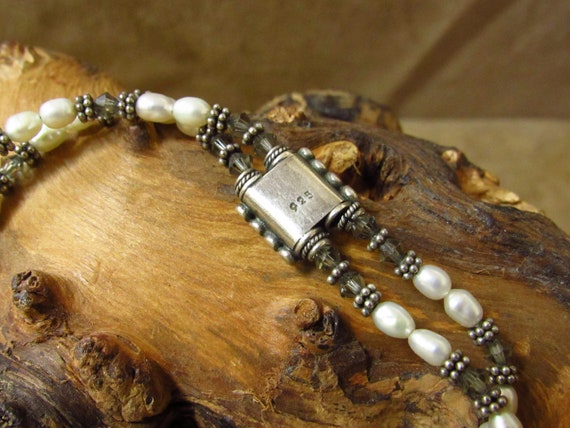 Unique Double Strand Silver Bead and Pearl Bracel… - image 4