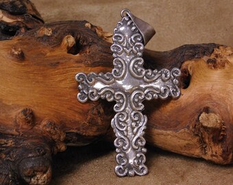 Large Sterling Silver Art Nouveau Cross Pendant