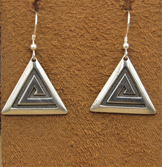 Triangular Sterling Silver Maze Dangle Wire Earri… - image 2