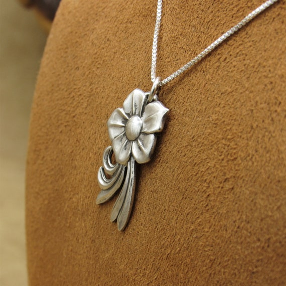 Sterling Silver Flower Pendant and Necklace - image 4