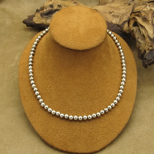 Sterling Silver 6mm Bead Necklace with Twisted Wire Toggle Clasp