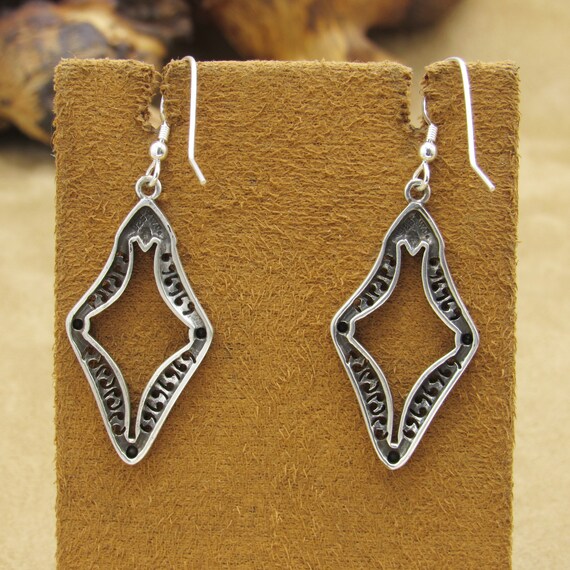 Sterling Silver Dangle Diamond Shape Earrings wit… - image 5