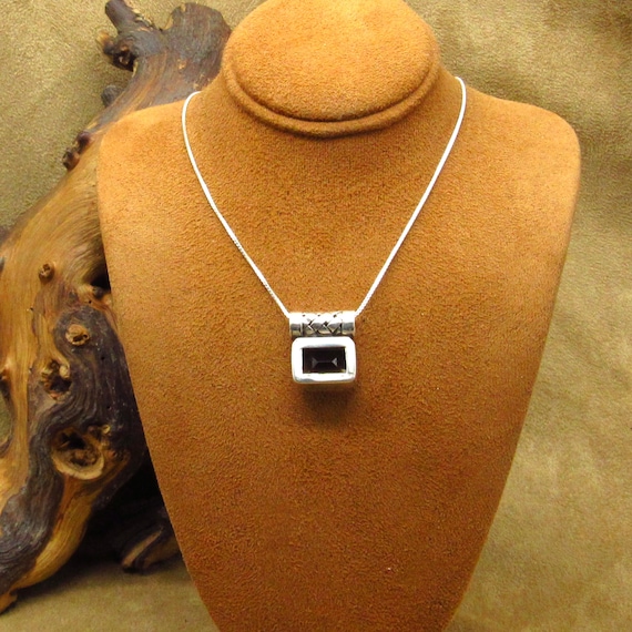 Sterling Silver Rectangular Quartz Pendant Neckla… - image 5