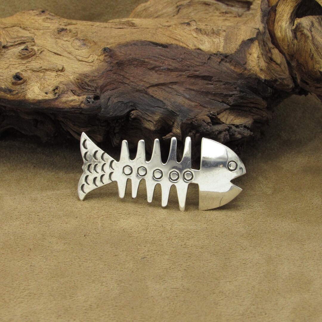 Sterling Silver Fish Skeleton Pin From Mexico - Etsy