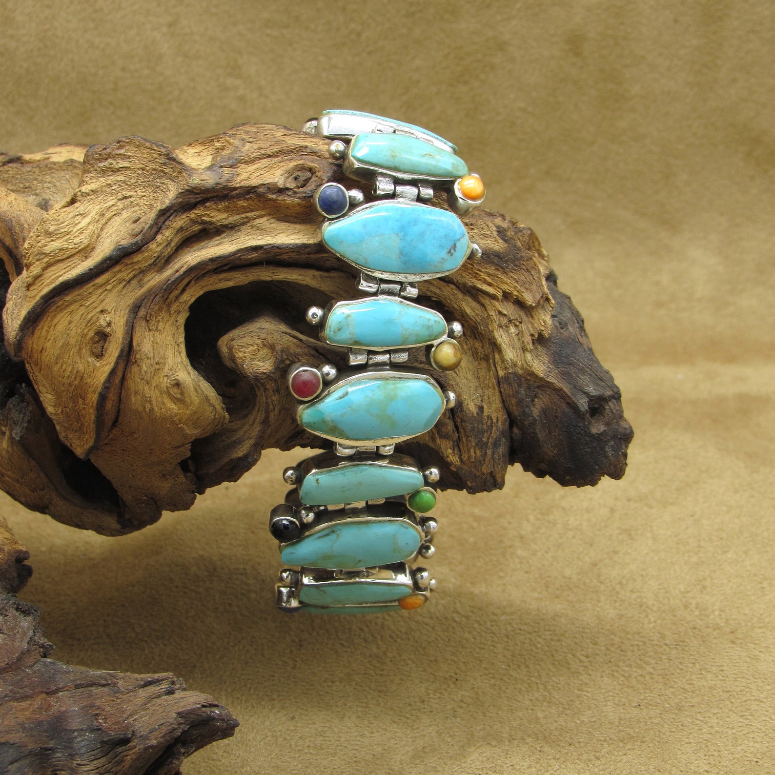 Barse Vintage Sterling Silver Barse Multi-gemstone Oblong Turquoise Link ...