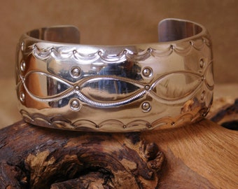 Southwestern Stamped Sterling Silver Cuff Bracelet
