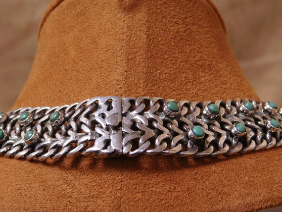 Vintage Mexican Turquoise Sterling Silver Link Co… - image 2