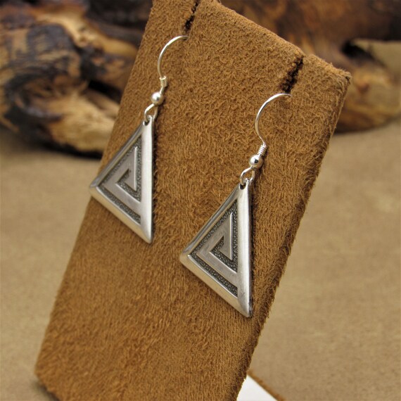 Triangular Sterling Silver Maze Dangle Wire Earri… - image 4