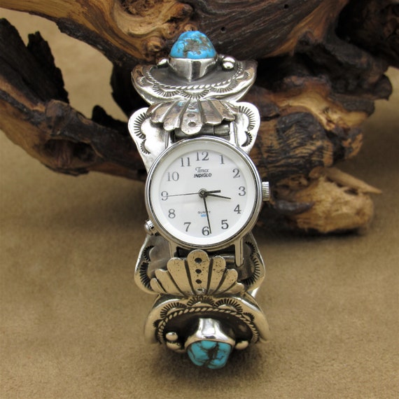 Sterling Silver and Turquoise Ladies Southwest Wa… - image 1